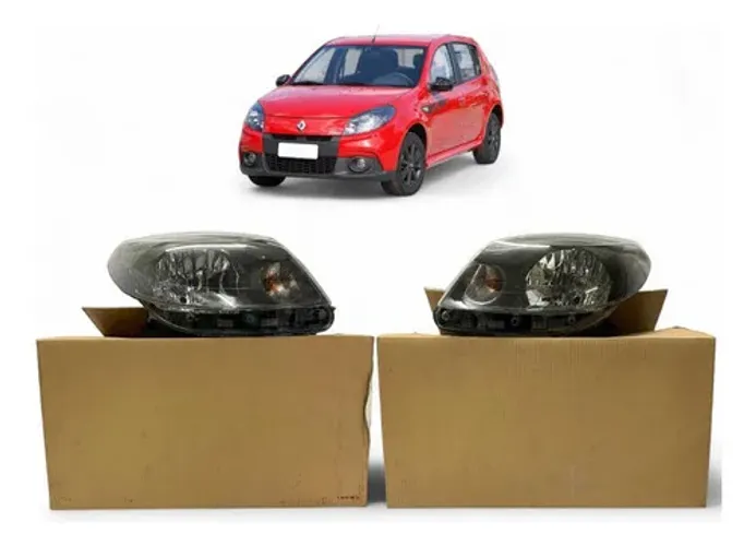 Farol Renault Sandero Mascara Cinza Esquerdo 2007 A 2014 Ori