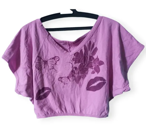 Cropped roxo de borboleta bazar estampado blusa feminina brechó fofo