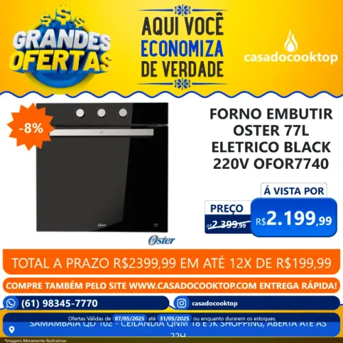 Forno embutir oster 77l eletrico black 220v ofor7740