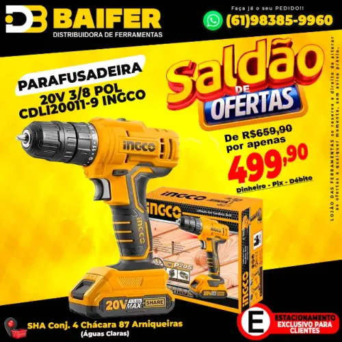 Parafusadeira Bateria 20v 3/8 Polegadas Cdli20011-9 Ingco