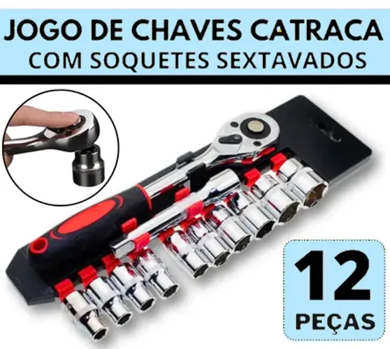 Jogo de Chave Catraca Profissional Soquete 1/2 Com 12 Peças 08-24 mm Com Extensão z1083