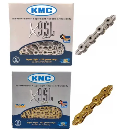 CORRENTE FINA 3/32 KMC X-9SL - BMX RACE - MTB - SPEED DOURADA ou CROMADA VAZADA