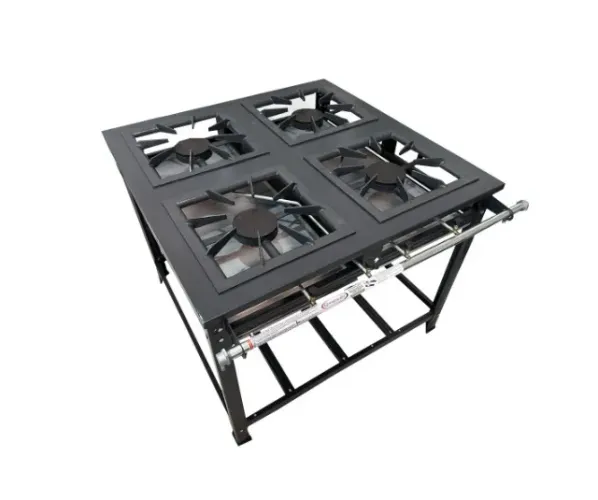 Fogão Industrial 4 Bocas 40x40 Perfil 7cm Alta Pressão + Kit Mangueira
