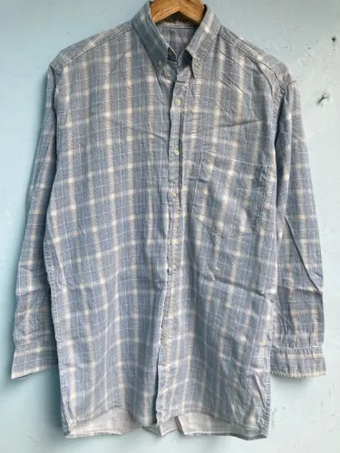 Camisa Xadrez Masculina Azul Claro Manga Comprida, Tam M