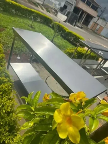 Mesa inox 1.50x0.55 c/ paneleiro liso