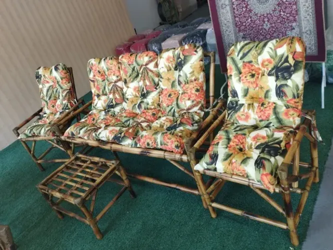 Cadeiras de bambu jogo com 5 lugares sofá de 3 assentos + poltronas cadeiras mesinha