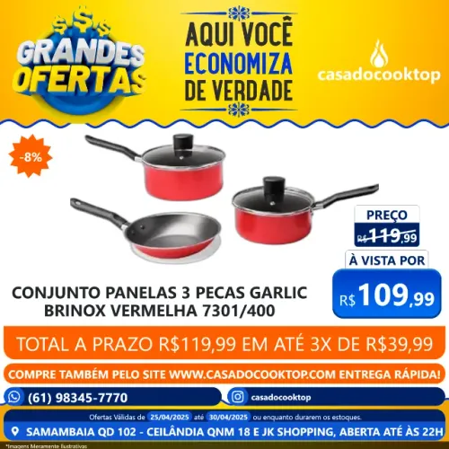 CONJUNTO PANELAS 3 PECAS GARLIC BRINOX VERMELHA 7301/400