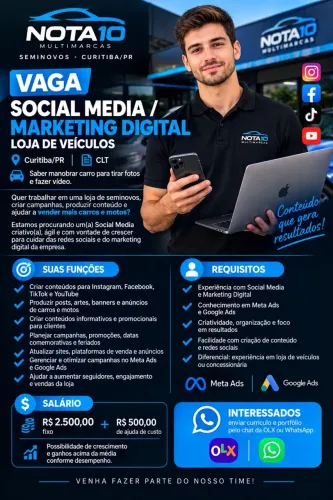 VAGA SOCIAL MEDIA / MARKETING DIGITAL - LOJA DE VEÍCULOS