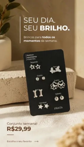 Cartela 7 Pares de Brincos Prata 925