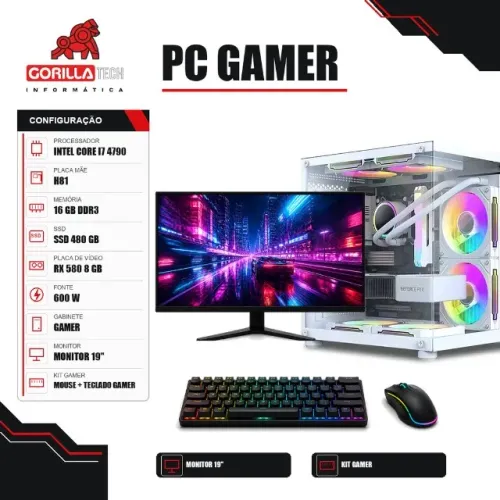 PC Gamer Completo i7 4790 RX 580 8 GB 16GB SSD + Monitor - Gorilla Tech