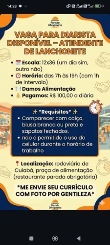 VAGA PARA ATENDENTE DIARISTA 