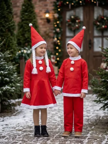 Kit 2 fantasias de ajudantes de Papai Noel. Em feltro. Novas. Infantil 
