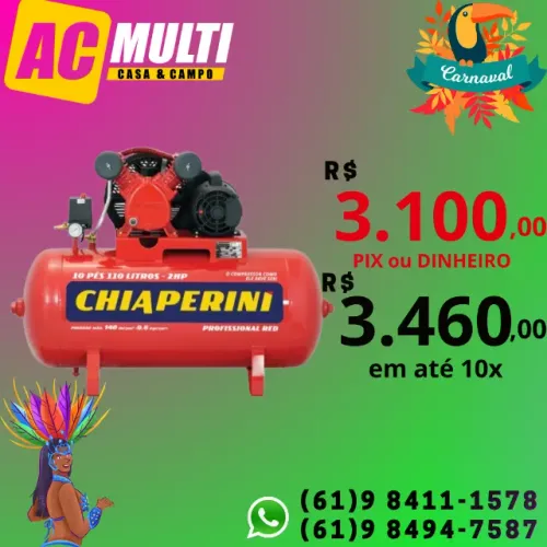Compressor de ar média pressão 10 pcm 110 litros - Chiaperini 10/110 RED