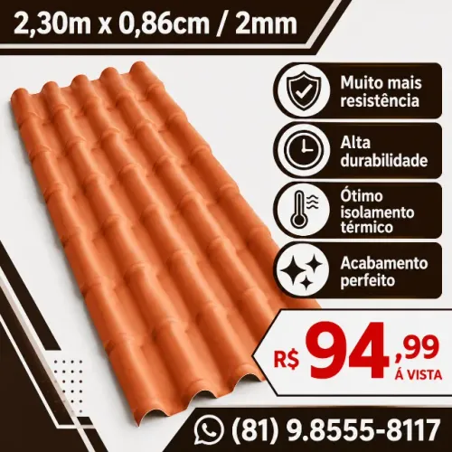 Telha PVC Colonial Cerâmica (2,30m x 0,86cm / 2mm)