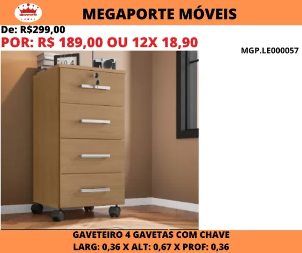 Gaveteiro com Rodinhas e Chave