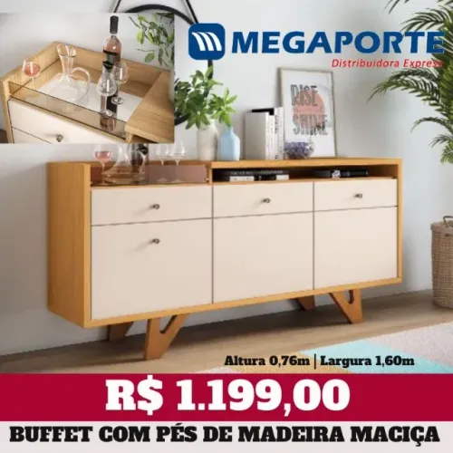 Buffet Bancada com Pés de Madeira Maciça (Novo) Entrega e Montagem Grátis! 