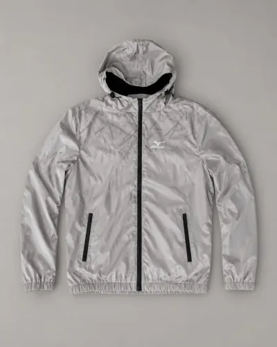Jaqueta Corta-Vento Cinza Refletivo Estilo Mizuno