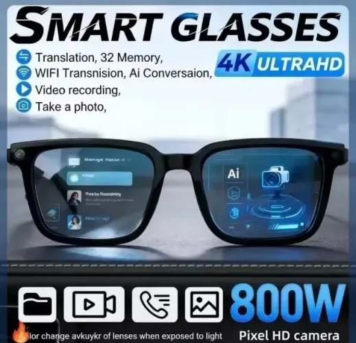 oculos inteligente smart glasses filma fotos tradução I.A 3 lentes troca bluetooth wi-fi