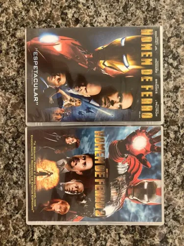 DVDs originais (Homem de Ferro 1 e Homem de Ferro 2)