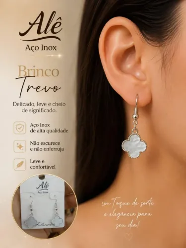 Brincos trevo argola aço inoxidável