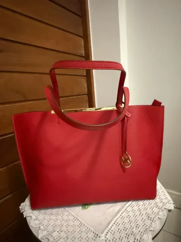 Bolsa Michael Kors Evelyn Large Tote Couro Crimson - Vermelha Original
