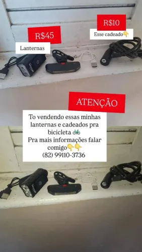 Cadeados grande e oequeno e lanterna LED pra bicicletas. TUDO NOVO!