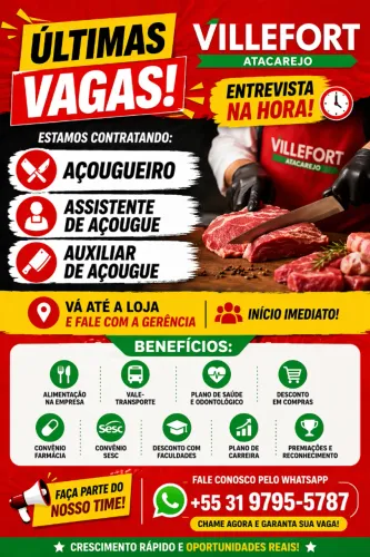 Açougueiro / Auxiliar de Açougue / Assistente de Açougue - Bairro Serrano 
