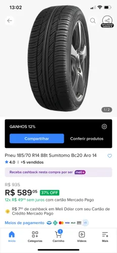 Pneu novo 185/70/14 + roda de ferro