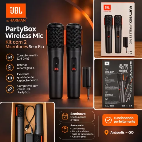 JBL PartyBox Wireless Mic - Kit com 2 Microfones Sem Fio - Seminovo