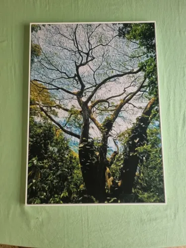 Quadro decorativo árvore em pinceladas 50x70 moldura branca