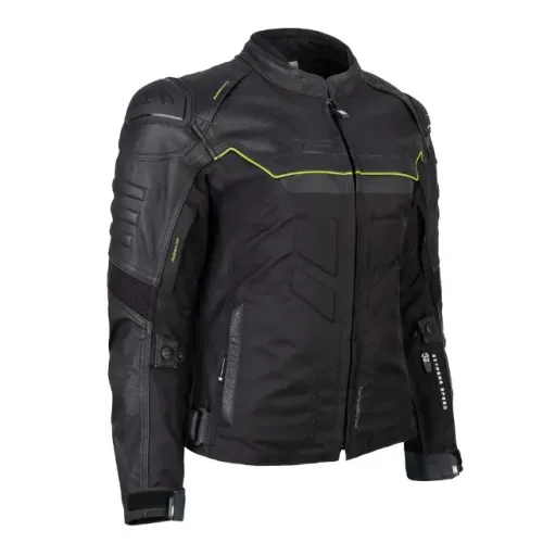 JAQUETA COURO FEMININA TEXX FALCON V2 LADY PRETA E VERDE - TAMANHO M