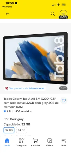 Samsung tab A8 32 gigas USADO