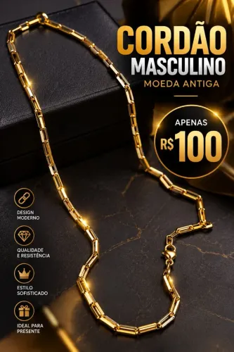 Cordão masculino moeda antiga