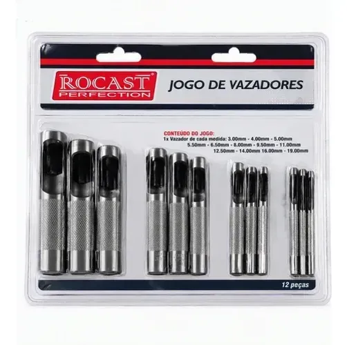 JOGO DE VAZADORES C/ 12 PEÇAS 3 A 19 MM ROCAST