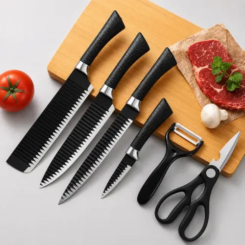 Kit 6 Peças Conjunto de Faca Carne Cutelo Legumes Aço Carbono Descascador Tesoura Profissi