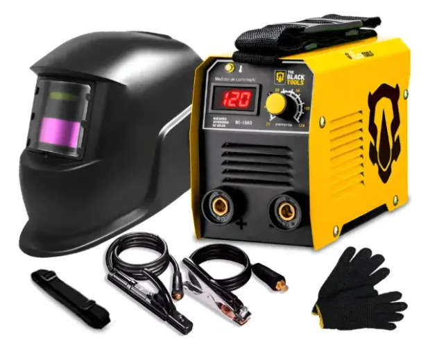 Maquina De Solda Elétrica Inversora Mma Máscara + Acessórios Amarelo 220v