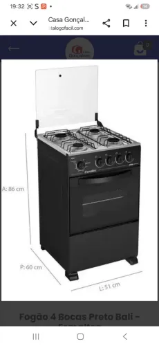 Fogão 4 Bocas Preto Bali Esmaltec