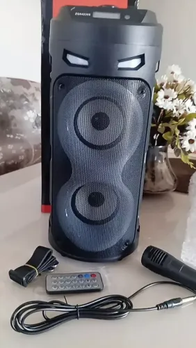 Caixa de som grande com microfone karaokê bluetooth Portátil preta
