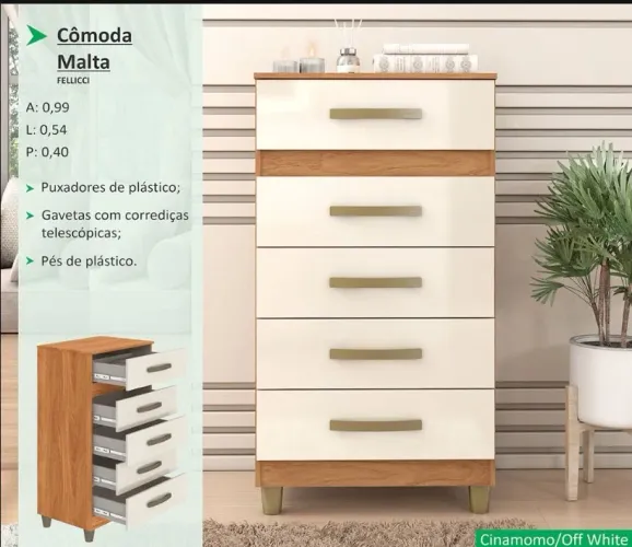 Cômoda Malta 5 gavetas - Promoção 