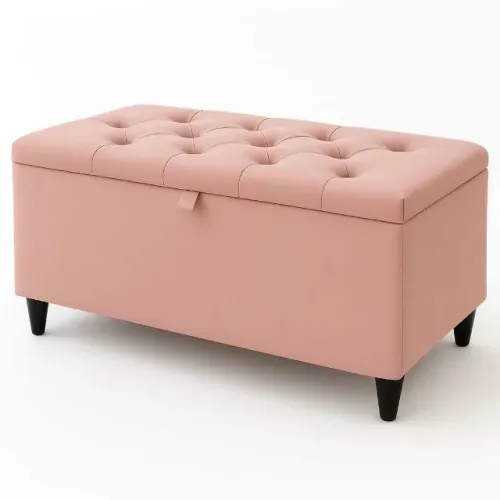 Baú Organizador Puff Estofado 90x40x42cm Multiuso com Tampa Desenhada para Sala, Quarto e 