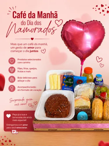 CESTA DE CAFÉ DA MANHÃ PARA O DIA DOS NAMORADOS 