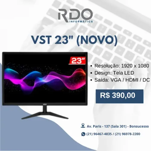 Monitor VST 23" Novo - Res. 1920x1080, LED, VGA/HDMI/DC - Monitor novo idela para estudos!