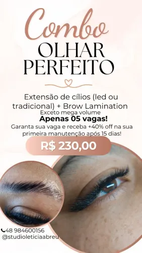 Extensão de cílios + brow lamination