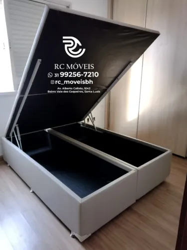 Cama box completa Baú Queen 1.58x1.98 Bipartido Blindado com Pistão a Gás | Novo