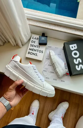 Tênis Casual Hugo Boss Tratorado Couro Masculino Cor: Branco - Disponível 38 AO 43