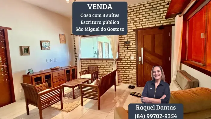 Casa mobiliada com 203 m², 3 suítes e Escritura Pública em São Miguel do Gostoso!