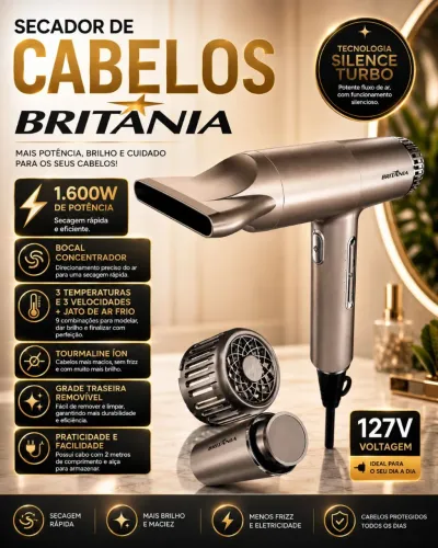 Secador de Cabelos 1.600W Britânia. Nova