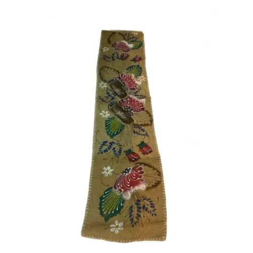 Passadeira Rústica Vintage em Juta com Estampa Floral Pintada à Mão