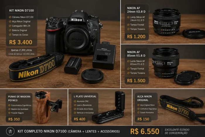 Nikon D7100 + 2 lentes + acessórios