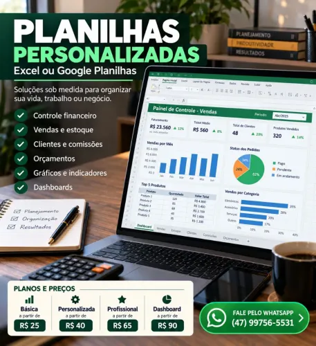 ? PLANILHAS PERSONALIZADAS ? EXCEL OU GOOGLE PLANILHAS